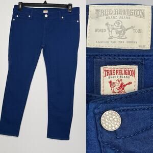 True Religion Womens Jeans Sz 29 Blue Skinny Stretch Flap Pockets Crystal Rivets